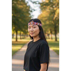 Handmade Beaded Headband – Tribal Geometric Design, Multicolor, Elastic Loop